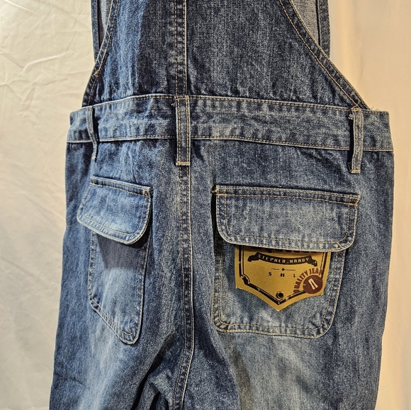 Women’s Stephen Hardy Squeeze Blue Denim Overalls Medium Stone Sandblast 7/8 NWT - Picture 6 of 8